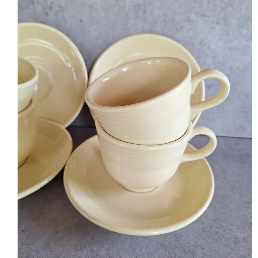 Fiestaware vintage butter yellow 8 pc teacup & saucer plate set lot USA made